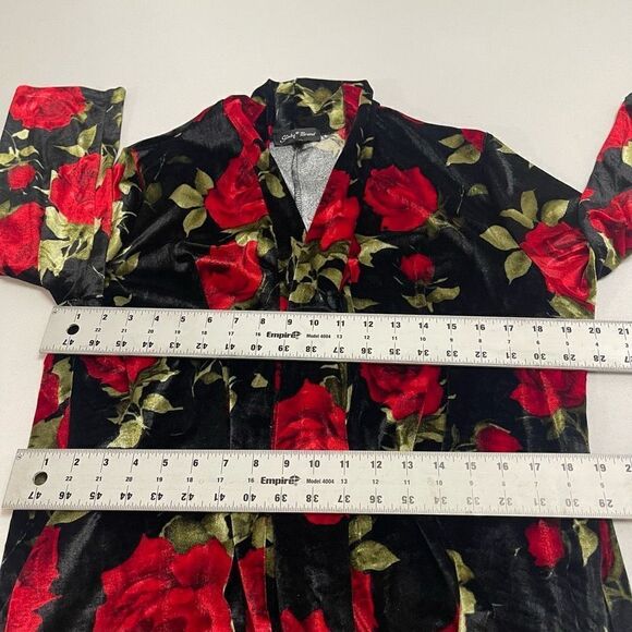 Slinky Brand Red Roses Velvet Open Front Cardigan Size XL - Picture 5 of 8